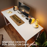 Huuger Computer Desk, 55 Inch Office Desk, Gaming Desk with Storage, Writing Desk Work Desk for Home Office, Study, Modern Simple Desk, Large Legroom, Metal Frame, White Huuger