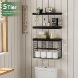 KLUVIS Bathroom Floating Shelves for Wall - Shelf Over Toilet Storage Small Farmhouse Decor Shelves (15.7 inch, Set of 3, Black) KLUVIS