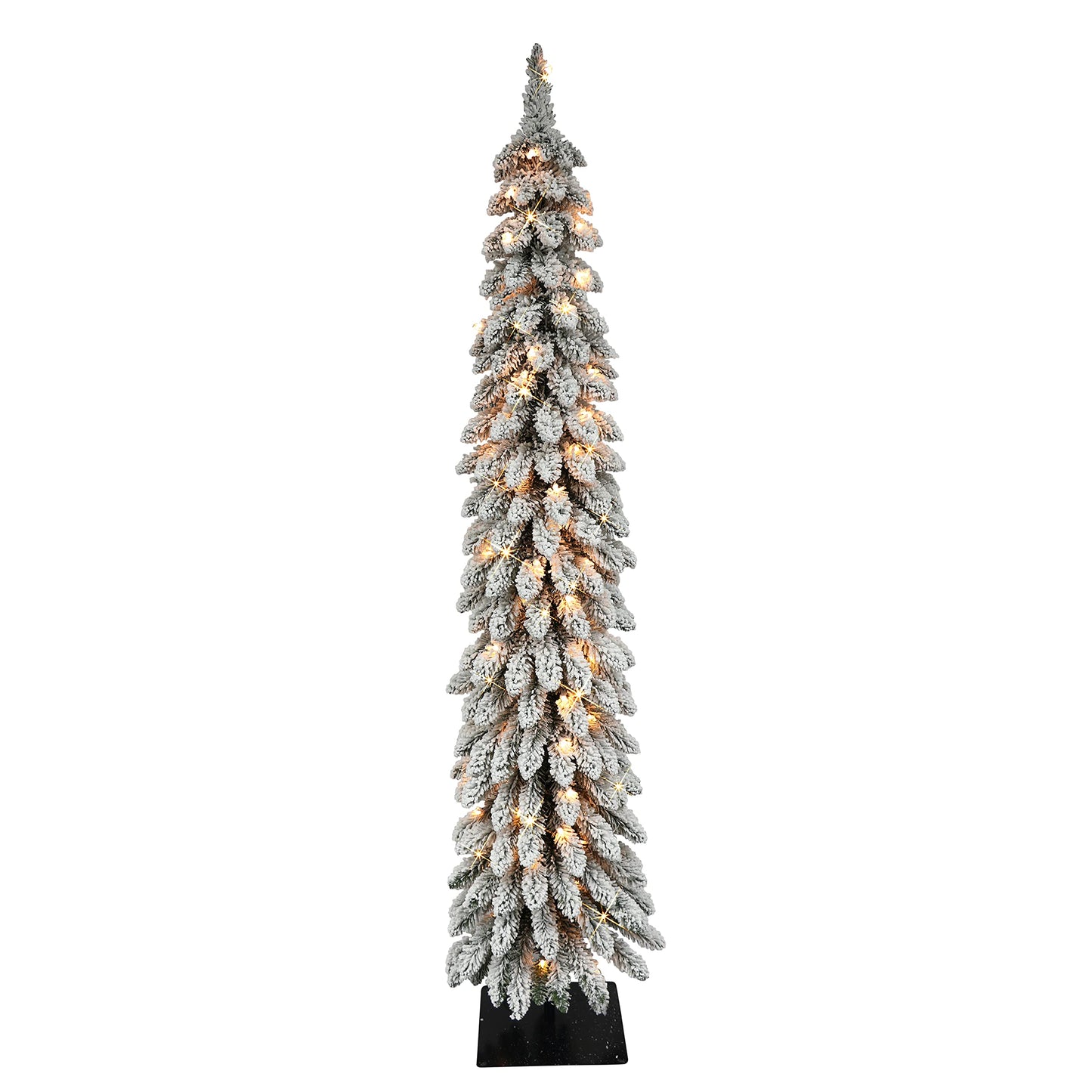 Puleo International Pre-Lit 5' Flocked Pencil Alpine Artificial Christmas Tree with 70 Lights