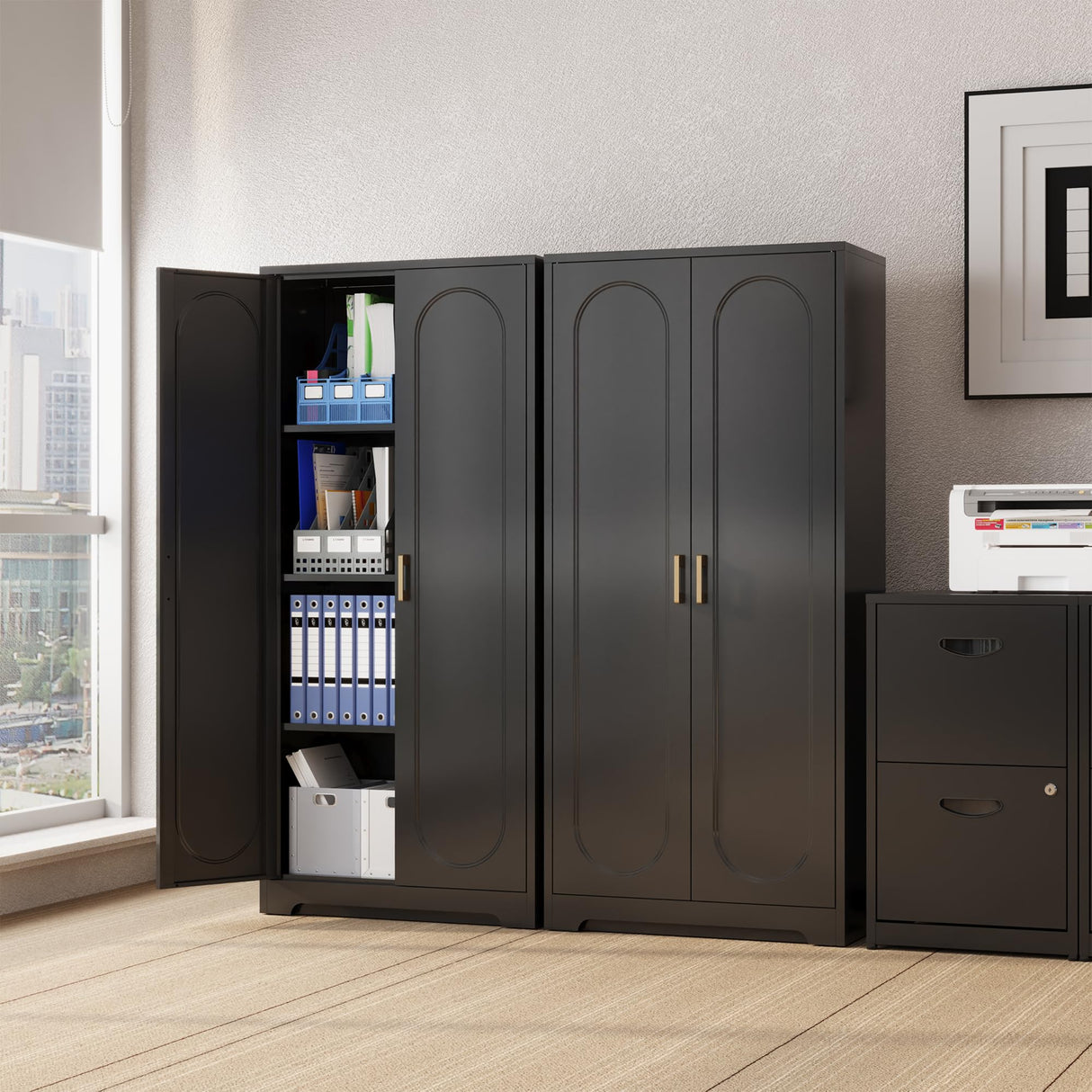 SteeLoong Metal Kitchen Storage Cabinets,60”Pantry Cabinet with Doors and 4 Adjustable Shelves,Tall Black Cabinet for Pantry, Laundry Room,Living Room,Dinning Room SteeLoong