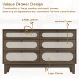 GAOMON Rattan 6 Drawer Dresser for Bedroom, Natural Rattan Boho Large Double Dresser, Wood Storage Closet Dressers Chest of Drawers, for Closet, Living Room and Entryway, Brown GAOMON