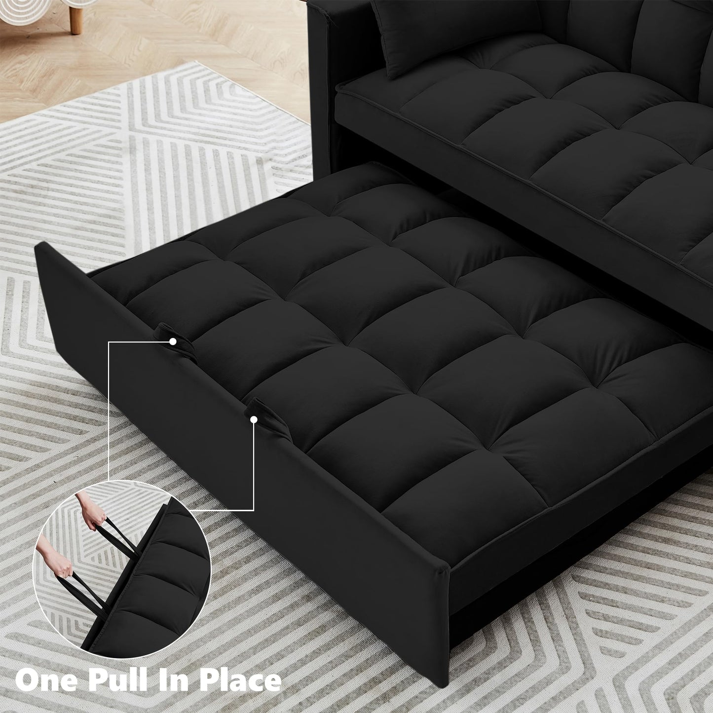 Suheww Sofa Bed, 3 in 1 Black Loveseat Sleeper Sofa for Living Room, 2 Seater Pull Out Sofa Cama Small Couch Bed Futon Lounge Sofa for Bedroom Small Spaces Living Room