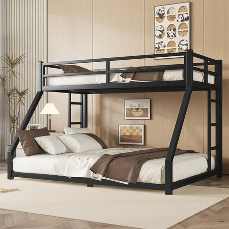 Miscoos Metal Twin XL Over Queen Bunk Bed for Teens and Adults, Space-Saving/Noise Reduced/No Box Spring Needed, Black Miscoos