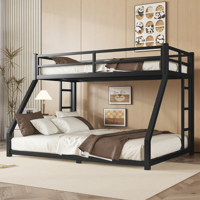 Miscoos Metal Twin XL Over Queen Bunk Bed for Teens and Adults, Space-Saving/Noise Reduced/No Box Spring Needed, Black