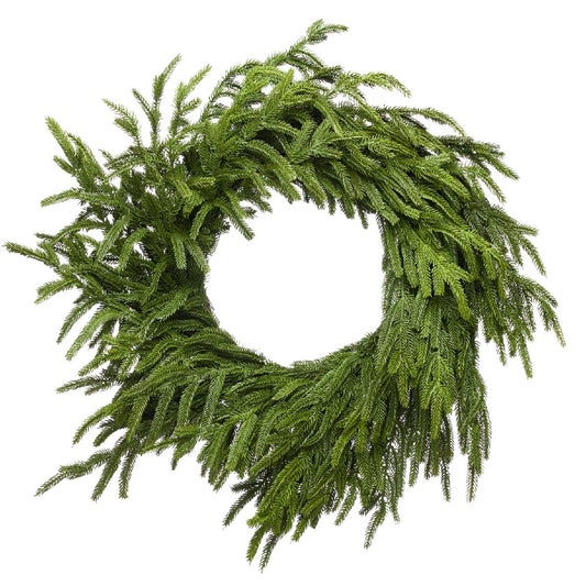 Somikis 24 Inch Christmas Wreaths for Front Door Real Touch Norfolk Pine Wreath for Winter Indoor&Outdoor Porch Windows Wall Home Decor, Realistic Wreath for All Seasons