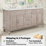 60" Solid Oak Double Sink Bathroom Vanity with Sink Combo, Antique Grey Oak Vanity Cabinet with Drawers & Adjustable Shelves, Easy Assembly AMERLIFE