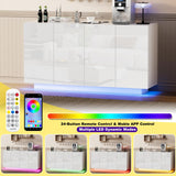 Anbuy White Buffet Cabinet with Lights 57.87'' Sideboard with Storage Coffee Bar with Charging Station Kitchen LED Buffet Cabinet with Doors for Bedroom, Living Room (White) Anbuy