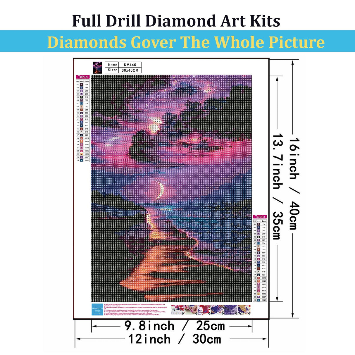 Mosaflare Moonlight Diamond Art for Adults, 5D Beach Diamond Painting Kits for Beginners, DIY Landscape Full Round Drill Paint by Diamonds Dot Gem Art for Adults, Home Wall Decor 12x16 Inch Mosaflare