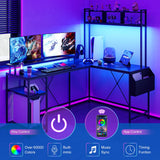 ElectraSpeedy L Shaped Gaming Desk, Reversible Corner Desk with Hutch, Power Outlets, LED Strip, Monitor Stand, Storage Shelves, and Side Storage Bag for Home Office (Black) ElectraSpeedy