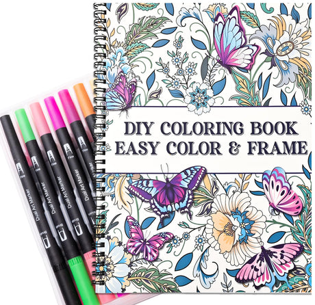 Adult Coloring Book Set with 36 Colors Markers,Spiral Bound Coloring Books with Mandala Flowers Animals Patterns for Adult Women Relaxation & Anxiety Relief Bondream