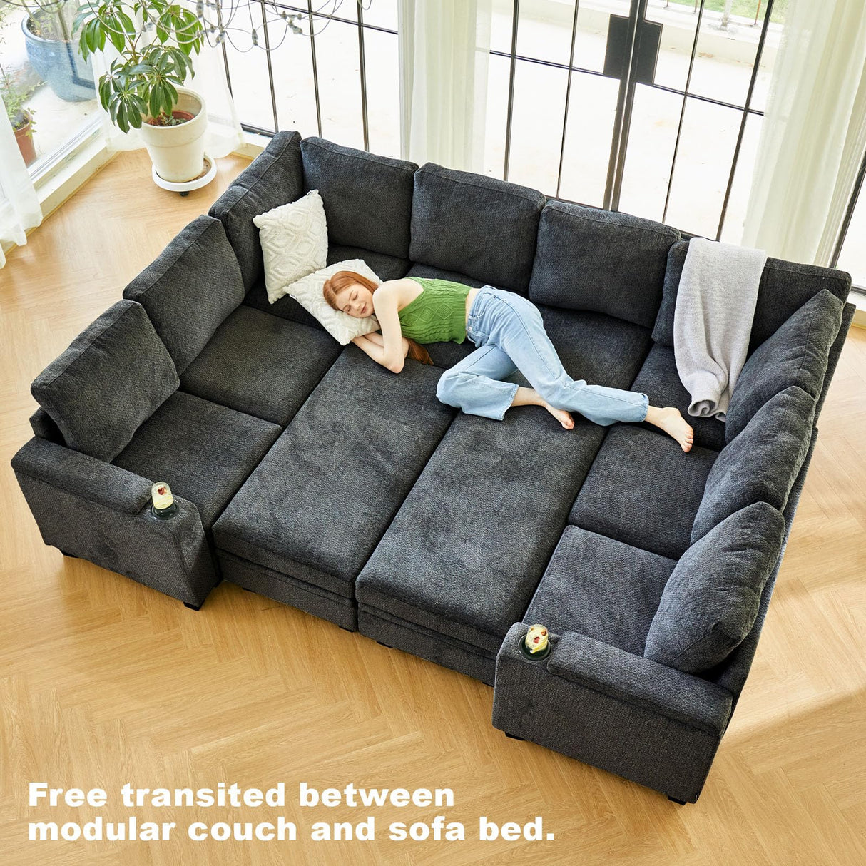 Belffin Oversized U Shaped Modular Sectional Couches for Living Room 10 Seater Modular Sofa Set with Storage Ottoman Large Sectional Couch with Cup Holder. Dark Grey Sofa Belffin