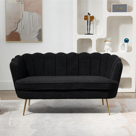 anwickjeff 59" Wide Modern Boucle Loveseat Small Sofa Small Mini Room Couch 2-Seater Sofa with Gold Metal Legs for Space Office Studio Apartment Bedroom (Black) anwickjeff
