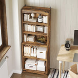 YATINEY Tall Bookcase and Bookshelf, 6-Tier Bookcase with Storage, 63" Wooden Bookshelf, Farmhouse Freestanding Display Storage Shelves for Home Office, Living Room, Rustic Brown SJ09BR YATINEY