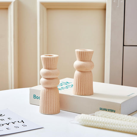 Denique Ceramic Candle Holders Set of 2, Creative Modern Knot Candlestick Holder Set, Table Centerpiece Taper Candle Holders Desktop Decoration for Home Decor, Wedding, Dinning, Party (Beige) Denique