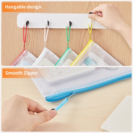 JARLINK A4 Letter Size 24 Pack 10 Colors Zipper Mesh Document Pouch, Mesh Bags for Board Games & Puzzles, Waterproof Document Zipper Pouches for Office School Supplies, Toys, Cosmetics Travel Storage JARLINK