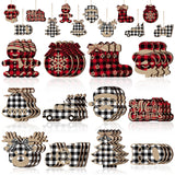 36 Pieces Christmas Buffalo Plaid Hanging Ornaments Christmas Tree Wooden Hanging Decor Wooden Christmas Ornaments Snowflake Reindeer Snowman Plaid Christmas Decor, 12 Styles (Black Red, Black White) BBTO