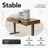 HUANUO Electric Standing Desk with 3 Drawers, 48 Inches Height Adjustable Stand Up Desk, Whole-Piece Board Computer Workstation with 4 Memory Height Settings, Black Walnut HUANUO
