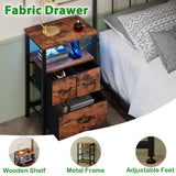 Furnulem Led Nightstand with Charging Station, Bedside Table with 3 Fabric Drawers and Storage Shelf, End Table with USB Ports and Outlets, Small Night Stand for Bedroom, Rustic Brown Furnulem
