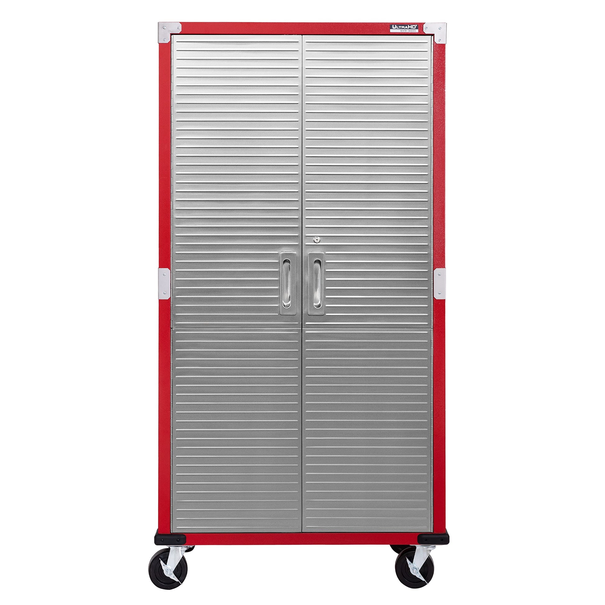 Seville Classics UltraHD Solid Steel Rolling Lockable Metal Storage Cabinet Locker Organizer w/Adjustable Shelves for Garage, Warehouse, Office, Classroom, 36" W x 18" D x 72" H, Red - WoodArtSupply