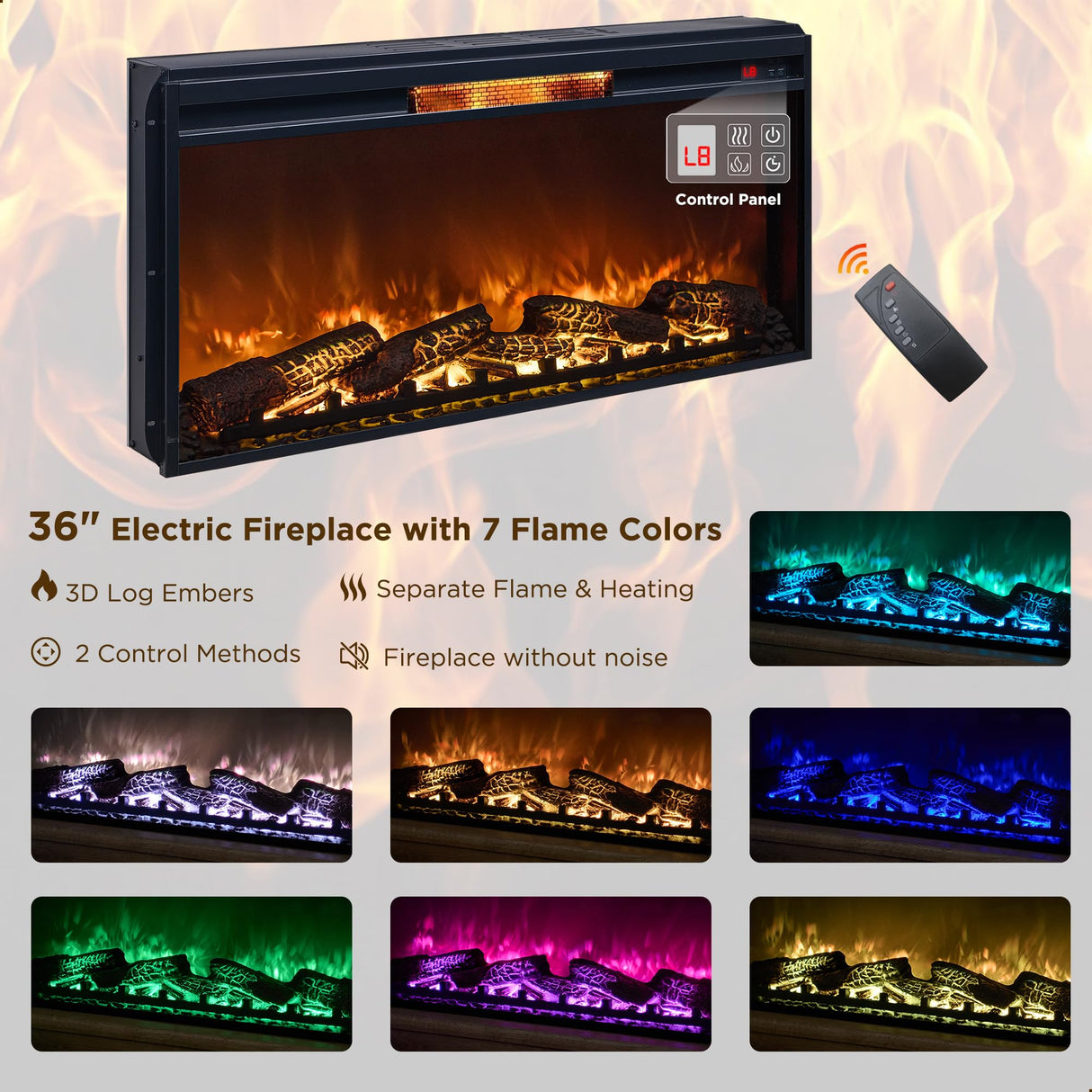 RedLemon Farmhouse Fireplace TV Stand for 85 Inch TV, 32” Tall Highboy Entertainment Center w/36” Electric Fireplace, Modern Media Console w/Drawers Storage for Living Room, Antique White RedLemon