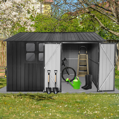 Jintop 10x12 FT Metal Garden Sheds,Outdoor Storage Shed with Waterproof Roofs and Lockable Doors,Clearance Tool House w/Punched Vents,Aluminum Frames Box for Storing Bicycles,Lawnmowers,Dark- - WoodArtSupply