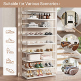 Tribesigns 8-Tier Acrylic Shoe Rack, Modern Shoe Storage with Wood Shelves, 63" Shoe Organizer Display Shelf for 24-32 Pairs, Space-Saving, White & Transparent (1) Tribesigns