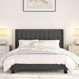 Yaheetech Upholstered Queen Size Bed Frame with Winged Headboard and Wooden Slats Support in Dark Gray Yaheetech