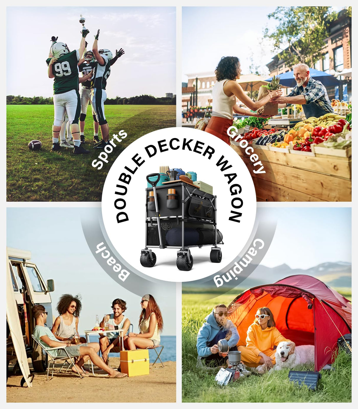 everyfun Pro Collapsible Wagon Double Decker,Wagons Carts Foldable,Heavy Duty Wagon Camping Sports Garden Grocery,Utility Wagon for All Terrain Black everyfun Pro