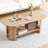 MAHYIZYI 43.3” Oval Coffee Tables for Living Room, Wood Farmhouse Coffee Table with Storage, 2-Tier Center Table with Storage Shelf Low Tea Table for Small Space, Home, Office (Natural) MAHYIZYI