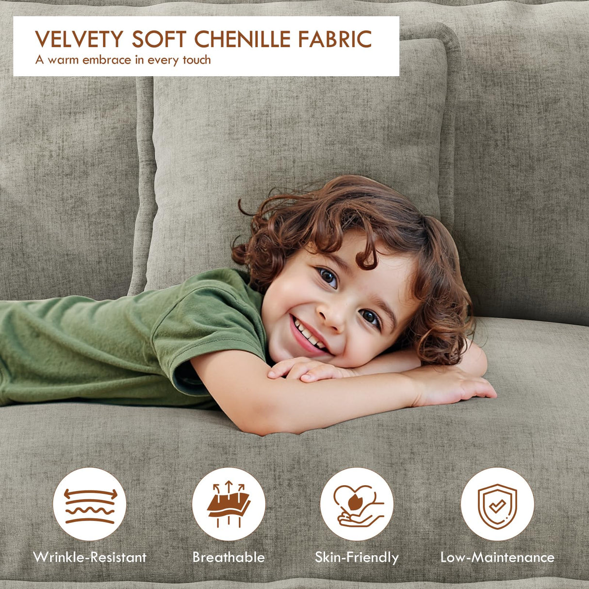 WorthFurni 146” Oversized Modular Sectional Sofa, U Shaped Cloud Couch Set for Living Room, 4-Seater Comfy Chenille Couches with 2 Movable Ottomans, DIY Combination （Grey） WorthFurni