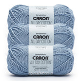 Caron All Day Cotton - 3 Pack of 173 Yards/3.52 oz Eyes Blue 100% Mercerized Cotton Yarn Caron
