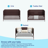 Graco Theo 3-in-1 Convertible Crib (Espresso) - GREENGUARD Gold Certified, Converts to Toddler Bed & Daybed, Fits Standard Full-Size Crib Mattress, 4 Adjustable Mattress Heights Graco