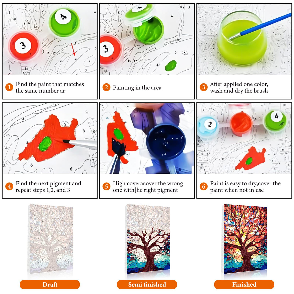 Fountor Framed Paint by Numbers Kit for Adults Beginner & Kids Ages 8-12, Tree of Life Paint by Number with Frame, Easy Acrylic Stained Glass Colorful Tree Painting by Numbers Kit on Canvas 8x12 inch Fountor