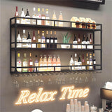 Wall Mounted Wine Rack with LED Light, Floating Liquor Glass Holder 3 Tiers, Large Metal Wine Bottle Display Rack Hanging Shelf, for Home Bar Dining Room Decorative(black, 39.42x35.43x9.84in) RAJYQODIS