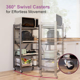 4-Tier Pull Out Kitchen Baker's Rack with Wheels, Heavy Duty Metal Microwave Stand with Storage, Adjustable Ktichen Shelves Freestanding, Rolling Utility Storage Cart (23.6''W x 49.2''H) Sharkwave Living