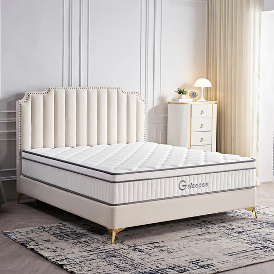 Gsleepee Queen Mattress, 10 Inch Queen Size Mattress in a Box, Gel Memory Foam Hybrid Mattress for Motion Isolation, Soft and Comfortable Mattress, Pressure Relief, Medium Firm Support