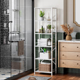 Furologee White Tall Bookshelf, Narrow Bookcase with 6 Shelves, Modern Freestanding Shelf Units, Metal and Wood Display Storage Corner Rack Organizer for Living Room, Home Office, Hallway, Bathroom Furologee