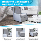 Taylor & Logan Maxfield Traditional Gray Fabric Upholstered Slim Wingback Recliner with Accent Nail Trim and Push Back Recline Taylor & Logan