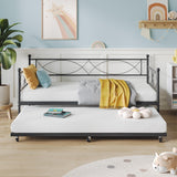 IDEALHOUSE Twin daybed with Trundle, Metal Twin Daybed and Trundle Set, Day Bed Sofa Bed Frame with Steel Slat Support, Multifunctional Daybed Frame for Bedroom (Modern - Black) IDEALHOUSE