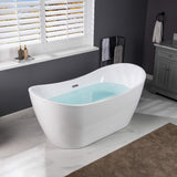 WOODBRIDGE 67" Acrylic Freestanding Bathtub Contemporary Soaking Tub with Brushed Nickel Overflow Overflow and Drain,White,B0010-BN WOODBRIDGE