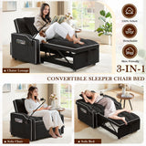 SLEERWAY 3-in-1 Convertible Futon Sofa Bed Chair, Multi-Functional Sleeper Chair Bed with Pull Out Couch and Adjustable Backrest, Modern Velvet Chaise Lounge Armchair for Living Room Bedroom, Black SLEERWAY