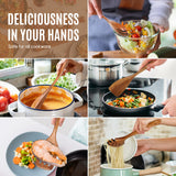 5 PCS Wooden Spoons for Cooking Natural Teak Kitchen Utensils Smooth Non-Stick Surface Cooking Utensils Set Soft Comfort-Grip Wooden Utensils for Cooking MULBOM