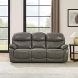 THSUPER Power Genuine Leather Recliner Sofa Couch with USB Port, Reclining Sofas Living Room Furniture, 3-Seats Couches with Cup Holders, Grey THSUPER