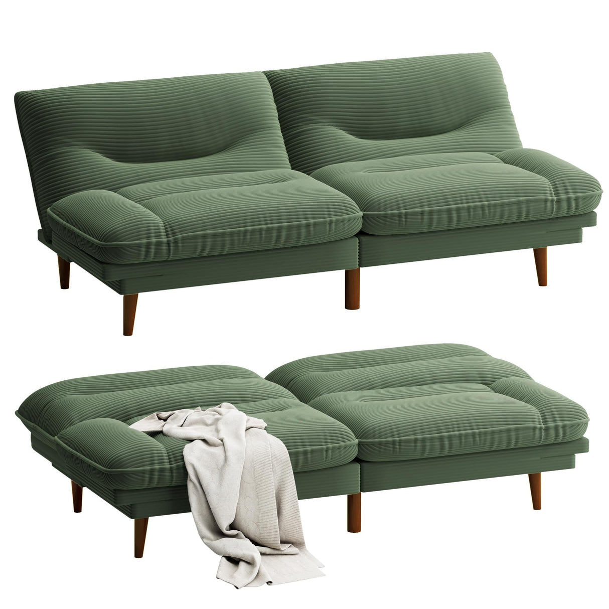 Homall Futon Sofa Bed, Modern Loveseat Futon Couch with Adjustable Backrest and Armrests, Sleeper Sofa Bed with Wood Frame for Living Room, Office, Apartment (Corduroy, Green) Homall