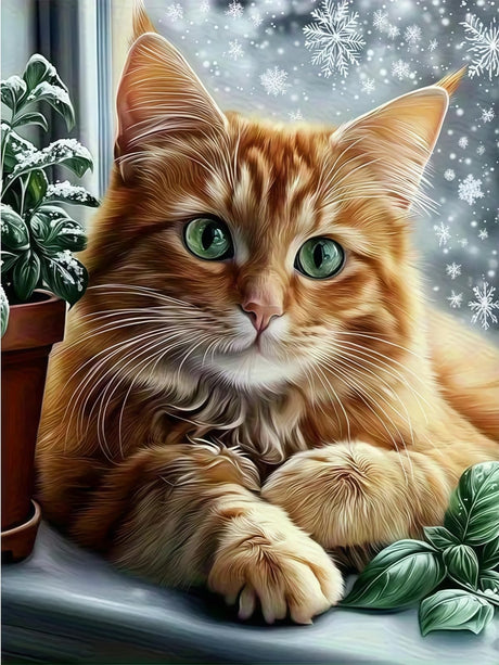 Winter 5D Diamond Art Kits for Adults Beginners,Cat DIY Full Round Drill Diamond Painting Kits,Animal Paint by Diamonds Dots Gem Art Easy,Home Wall Decor 12X16 Inch Acelii