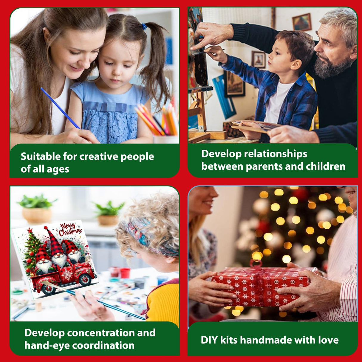 Christmas Paint by Numbers for Adults Framed, Gnome Paint by Numbers Kit for Adults with Easel, Easy Crafts Painting by Number for Gift Home Decor 9.84x9.84 in hkejoi