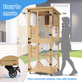 Dephet Catio Outdoor Cat Enclosure with Scratcher - 4-Tier Large Indoor Wooden Window Catio Cats House W/Asphalt Waterproof Roof, Wheels, Resting Box, Platforms, Kitten Toys Ball Dephet