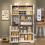 Hasuit 71.3" Pantry Cabinet with Charging Station, Tall Farmhouse Kitchen Hutch with Microwave Stand, Coffee Bar Hutch with Removable Wine Rack for Living Room, Dining Room, White Hasuit