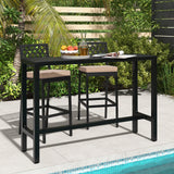COSTWAY 3 Piece Outdoor Bar Table and Chairs Set, 55" Pub Height Bar Table & 2 Cushioned Bar Stools with Rhombus Backrest, Metal Patio Bar Table Set for Balcony, Backyard, Porch, Pool COSTWAY
