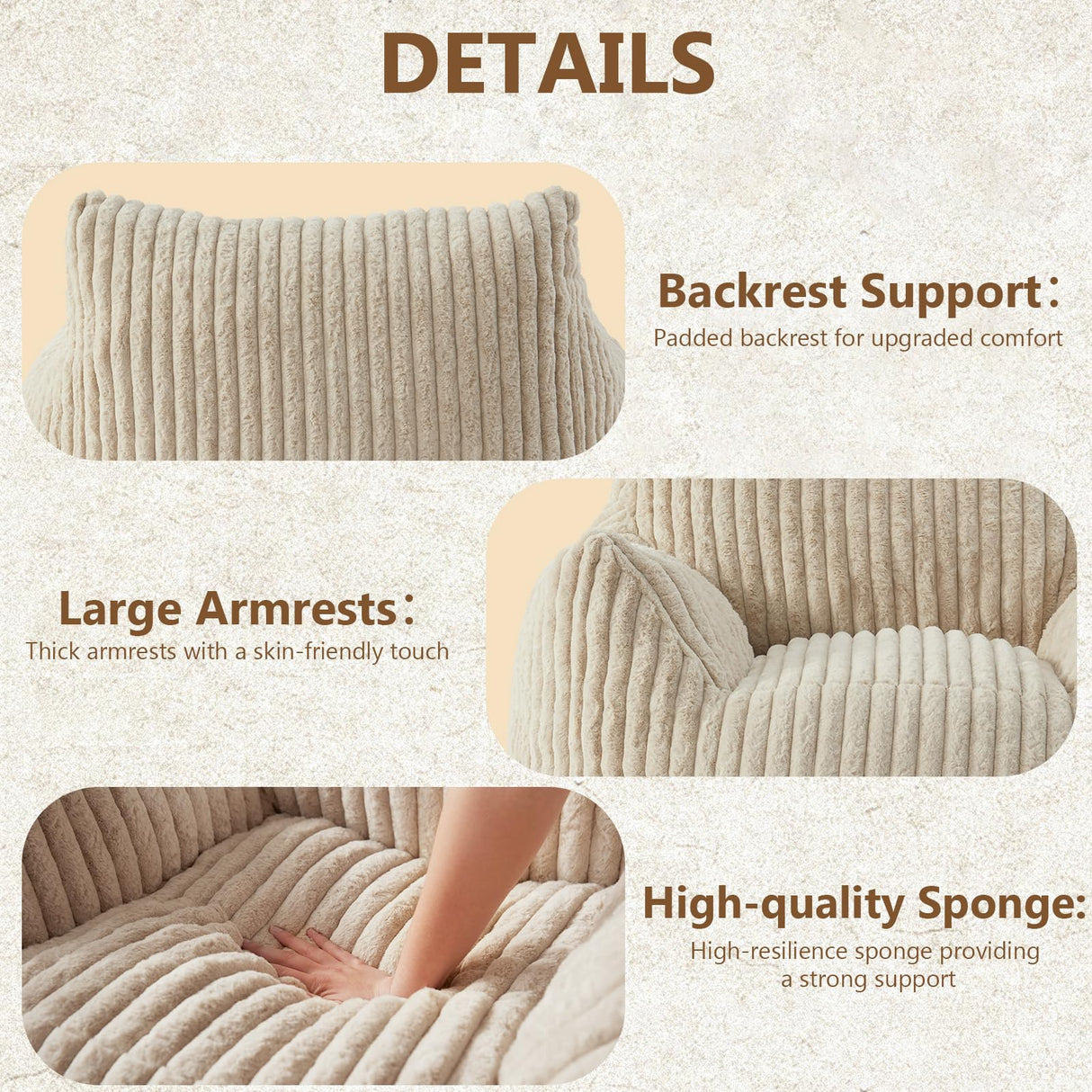 Achicsofar Giant Bean Bag Chairs for Adults Teens, Large Bean Bag Sofa Chairs with Filling Comfy Fuzzy BeanBag Chair with Armrests for Bedroom Living Room Reading Achicsofar